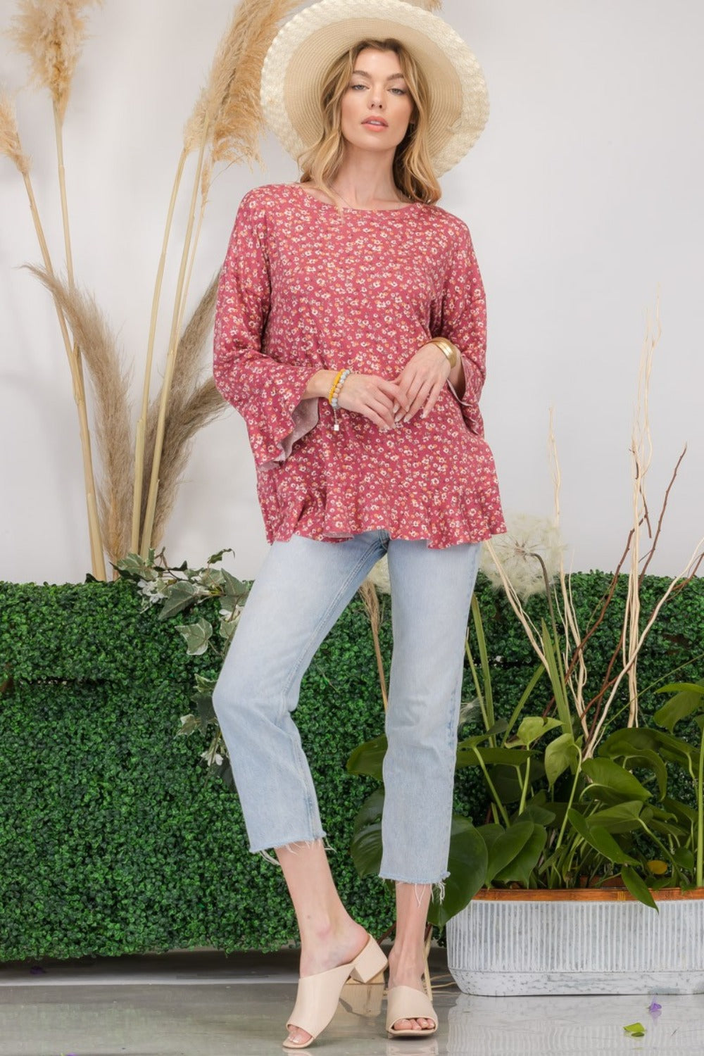 Celeste Secret Garden Floral Ruffle Detail Top