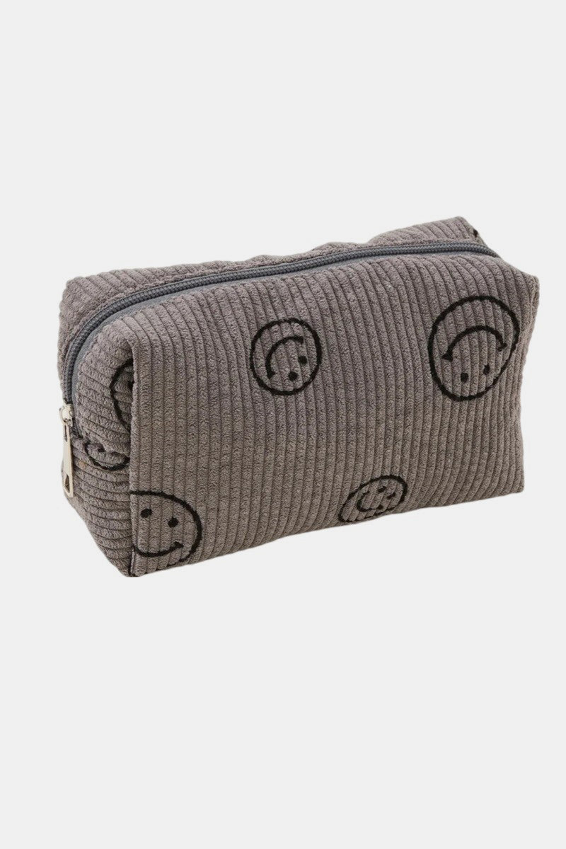 Zenana Match My Mood Smiley Face Corduroy Cosmetic Pouch
