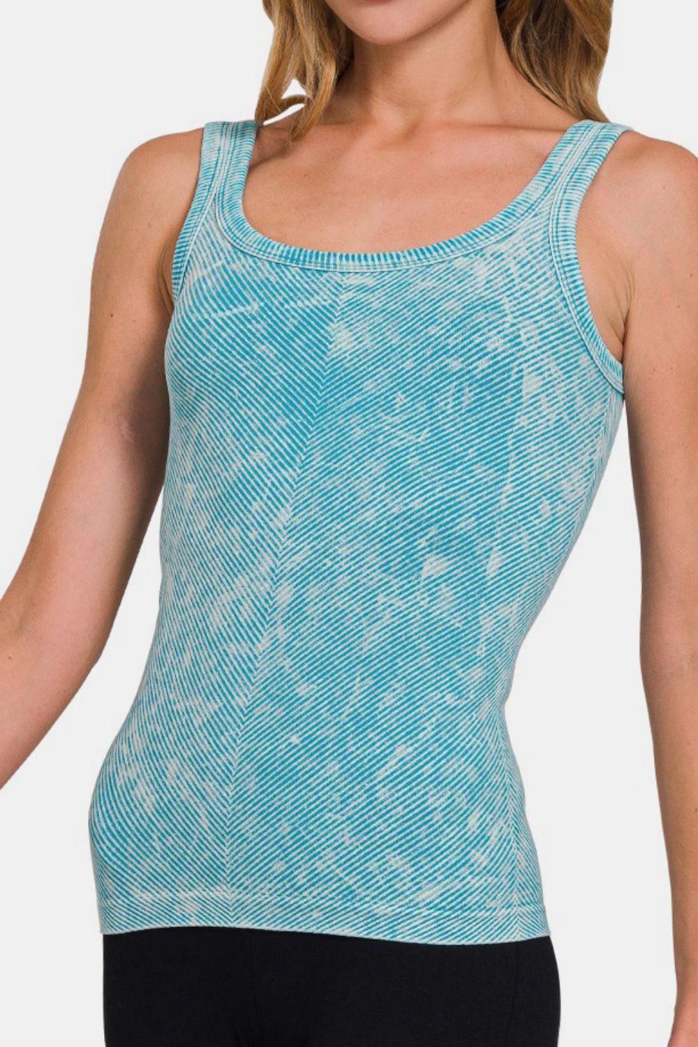Zenana Chance Of Sun Ribbed Scoop Neck Tank in Ice Blue