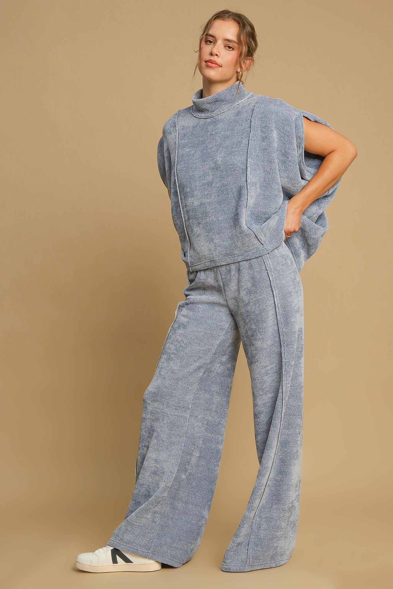 Umgee Breezy and Beautiful Elastic Waist Wide Leg Pants in Light Blue