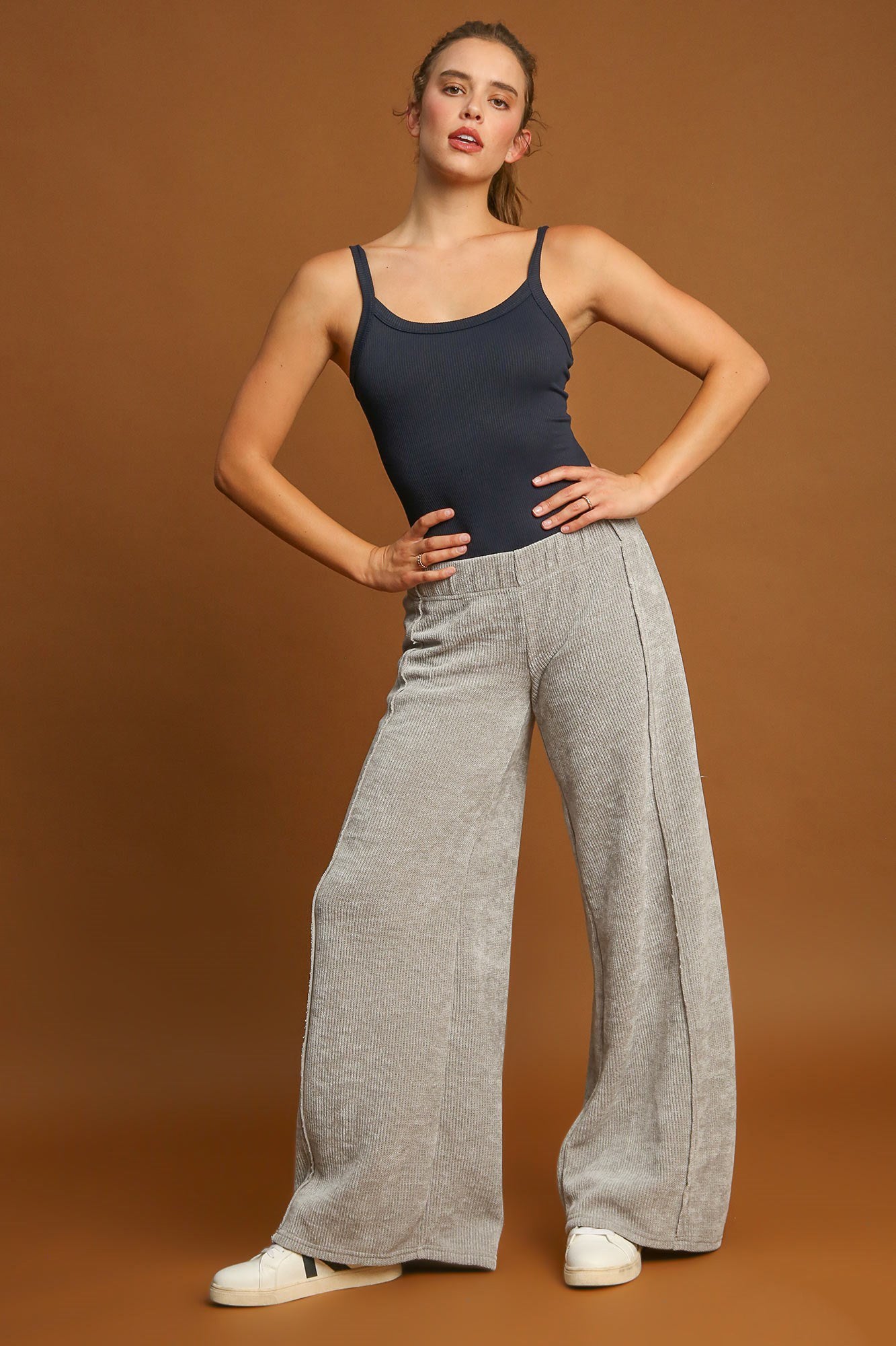 Umgee Breezy and Beautiful Elastic Waist Wide Leg Pants in Light Gray