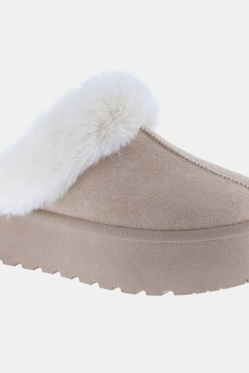 Weeboo Stepping In Cozy Thick Bottom Fur Trim Snow Slippers in Taupe