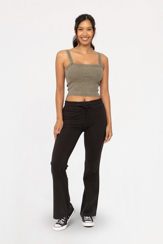 Mono B Own It Drawstring Flared Pants in Black