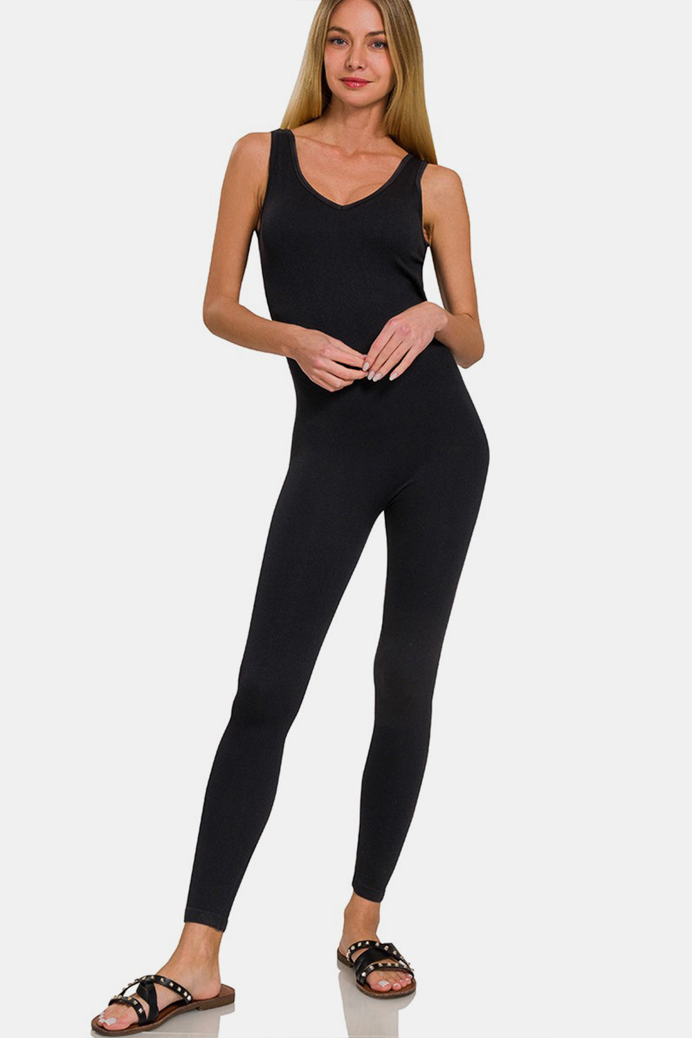 Zenana I Decide My Vibe Ribbed Bra Padded Sports Seamless Jumpsuit
