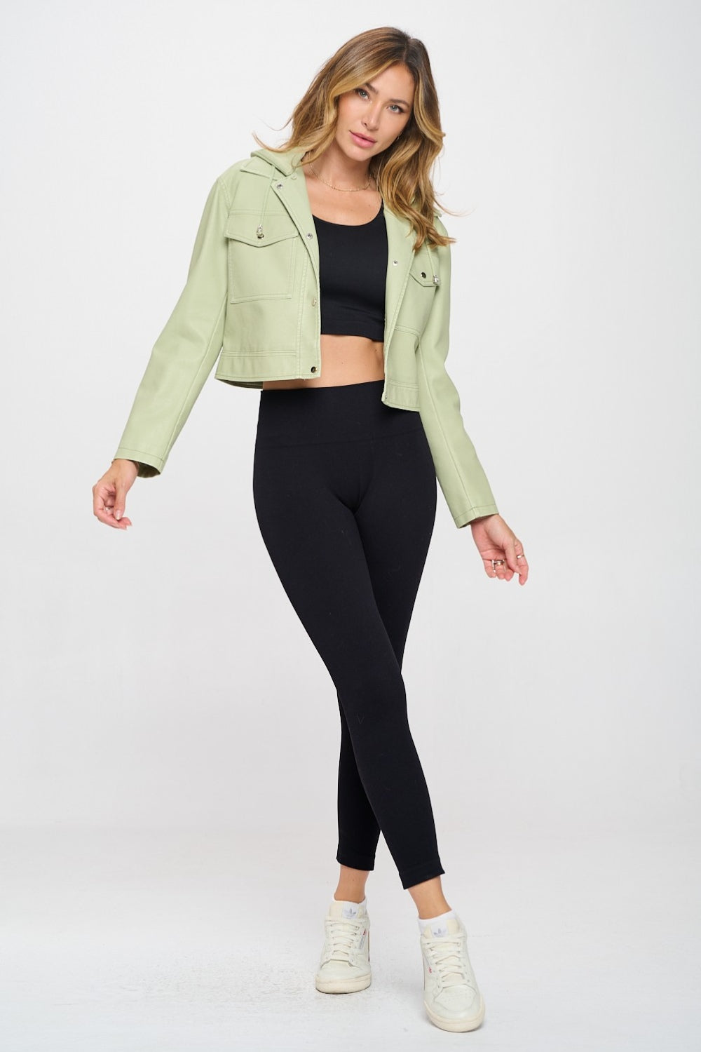 Coalition LA Vision Is Everything Snap Down Cropped Hooded Jacket in Mint