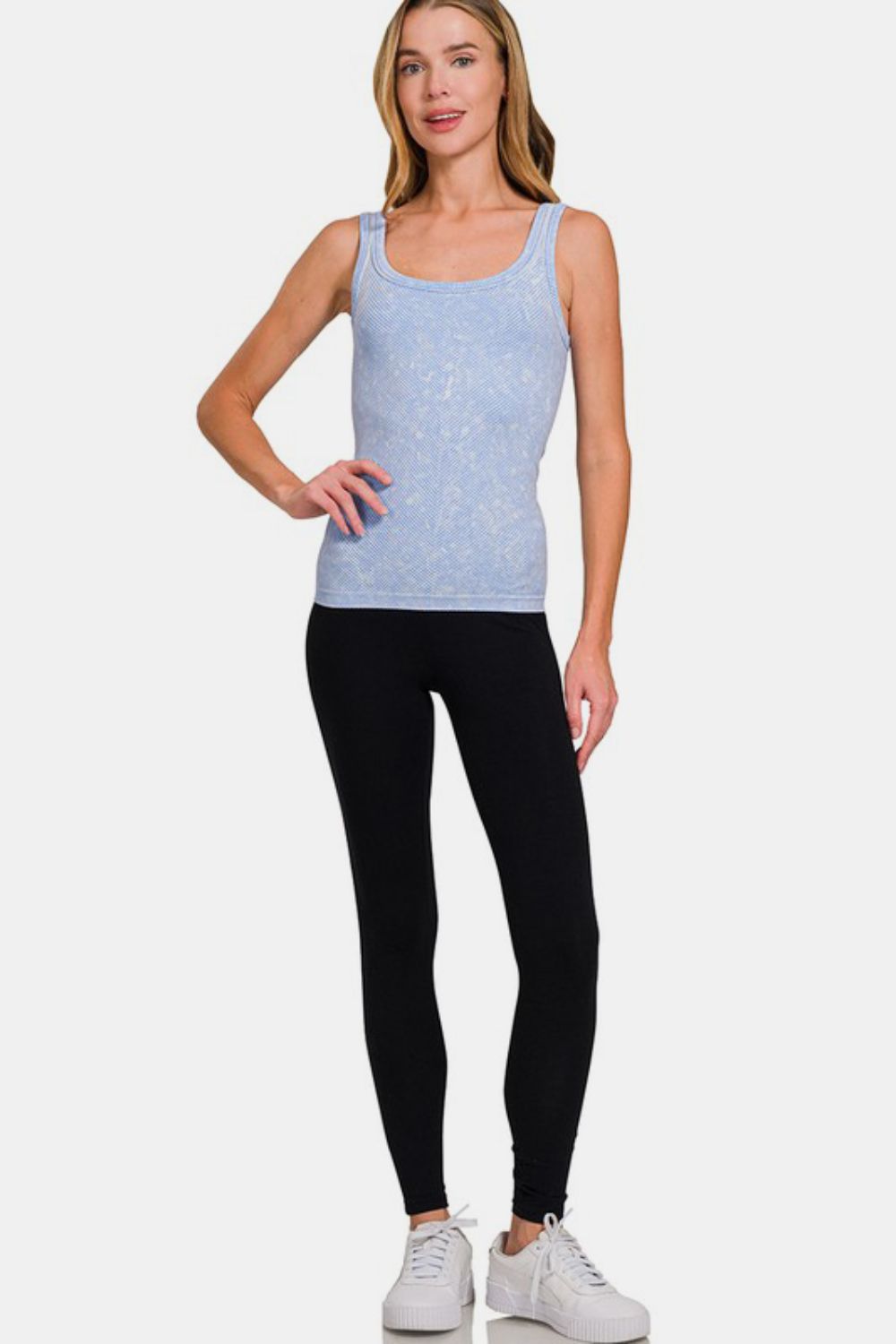 Zenana Chance Of Sun Ribbed Scoop Neck Tank in Light Blue