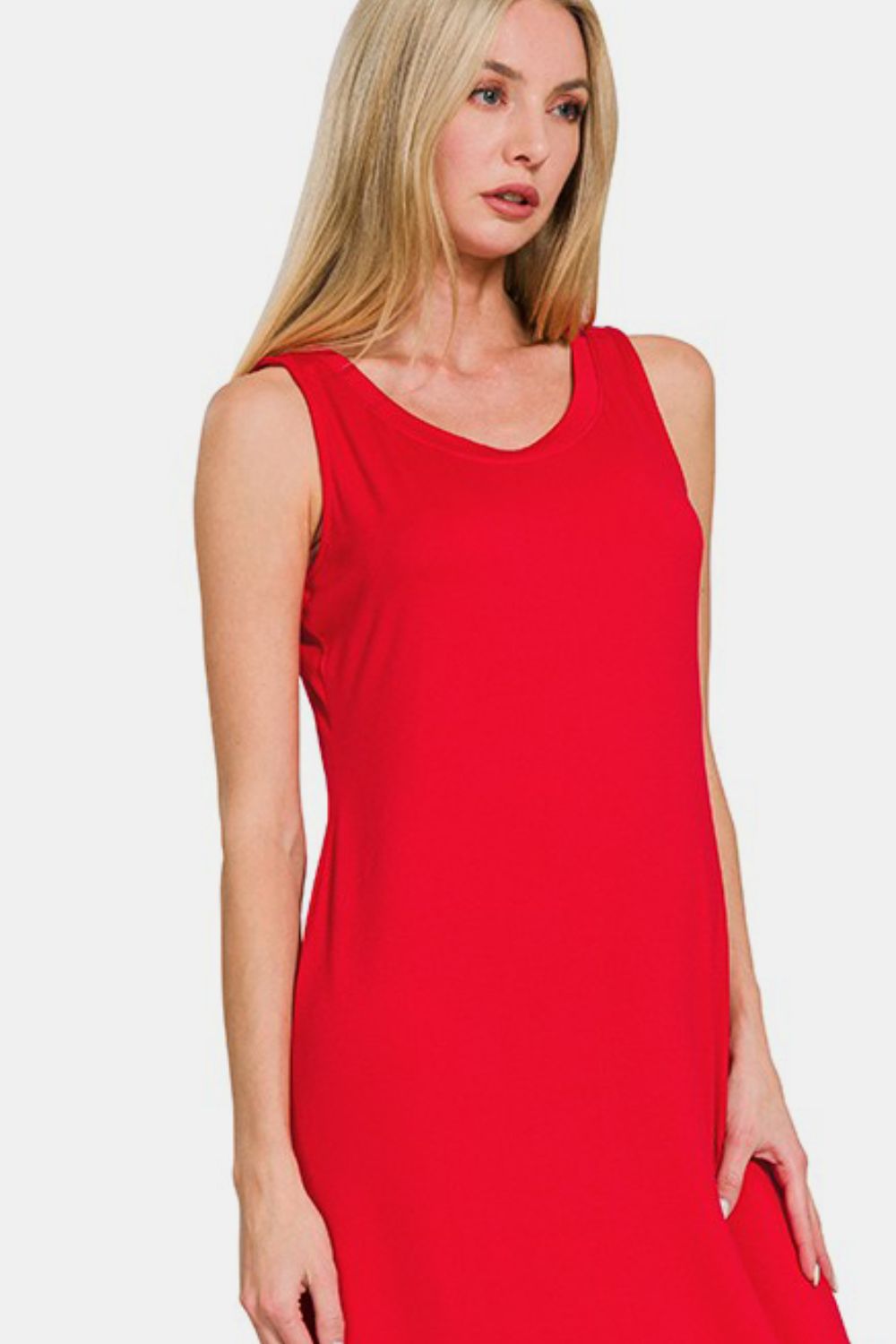 Zenana Simply Slaying Scoop Neck Wide Strap Tank Dress in Red