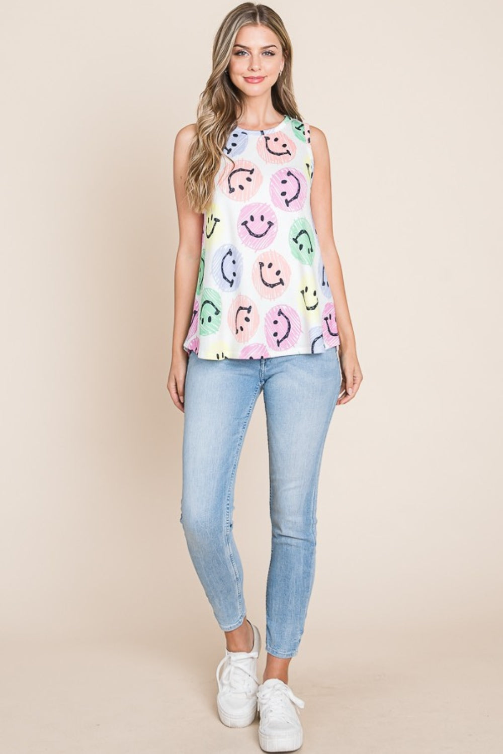 BOMBOM Smile Today Smiley Face Tank