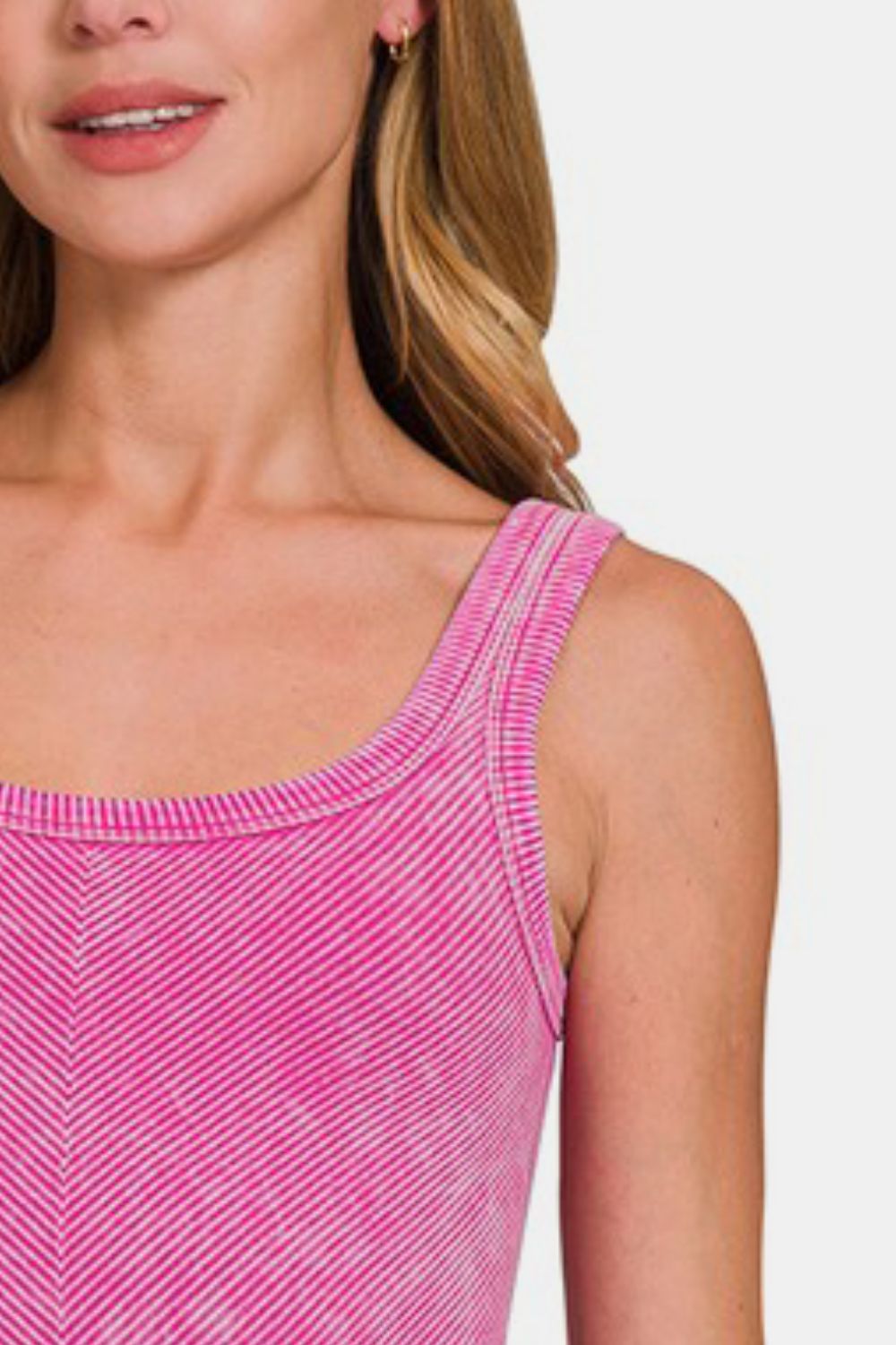 Zenana Chance Of Sun Ribbed Scoop Neck Tank in Hot Pink