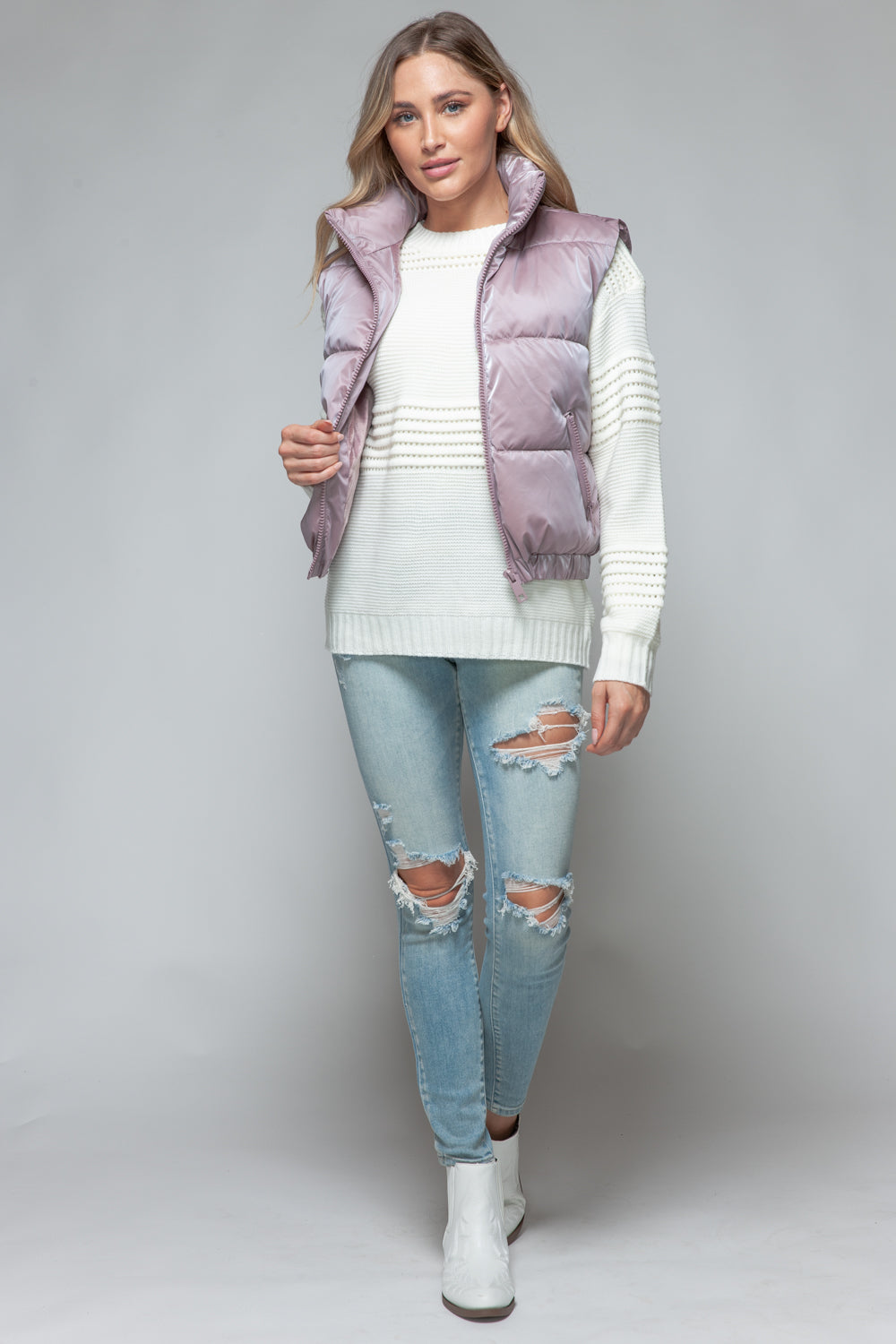 Snobbish Me and My Puffer Fine Fur Lining Quilted Vest in Dark Rose