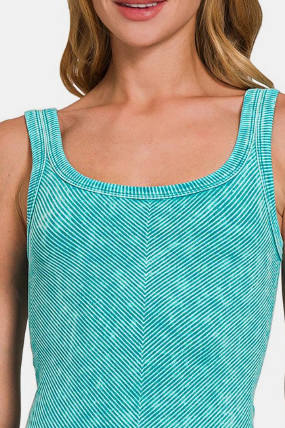 Zenana Chance Of Sun Ribbed Scoop Neck Tank in Teal