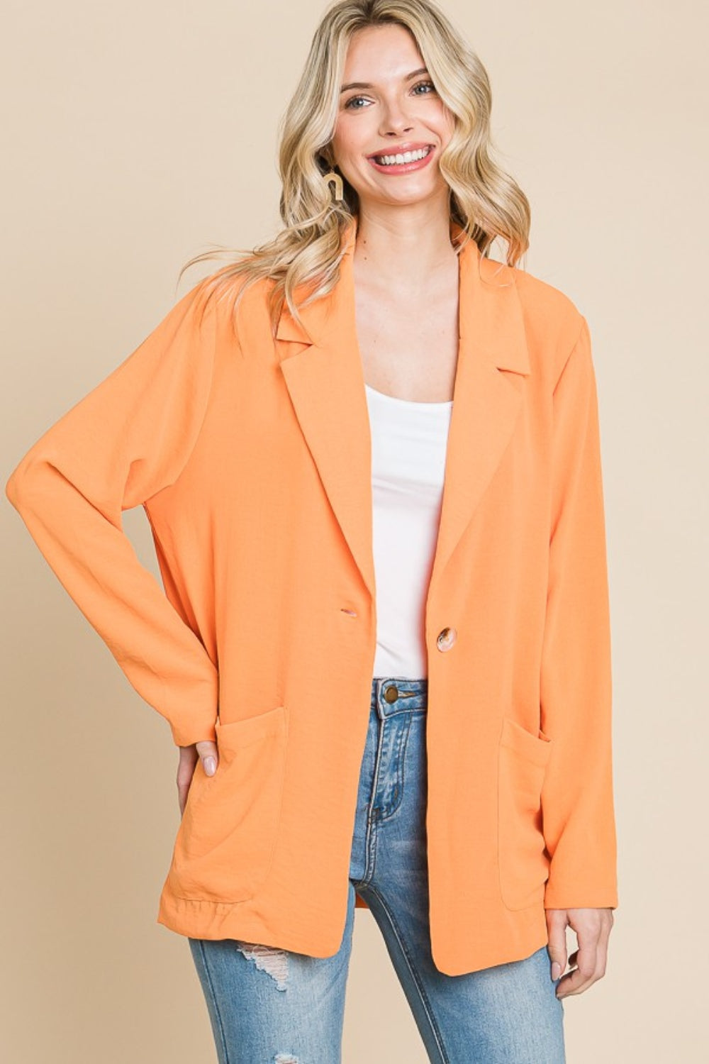 Culture Code Impressed One Button Long Sleeve Blazer with Pockets in Salmon