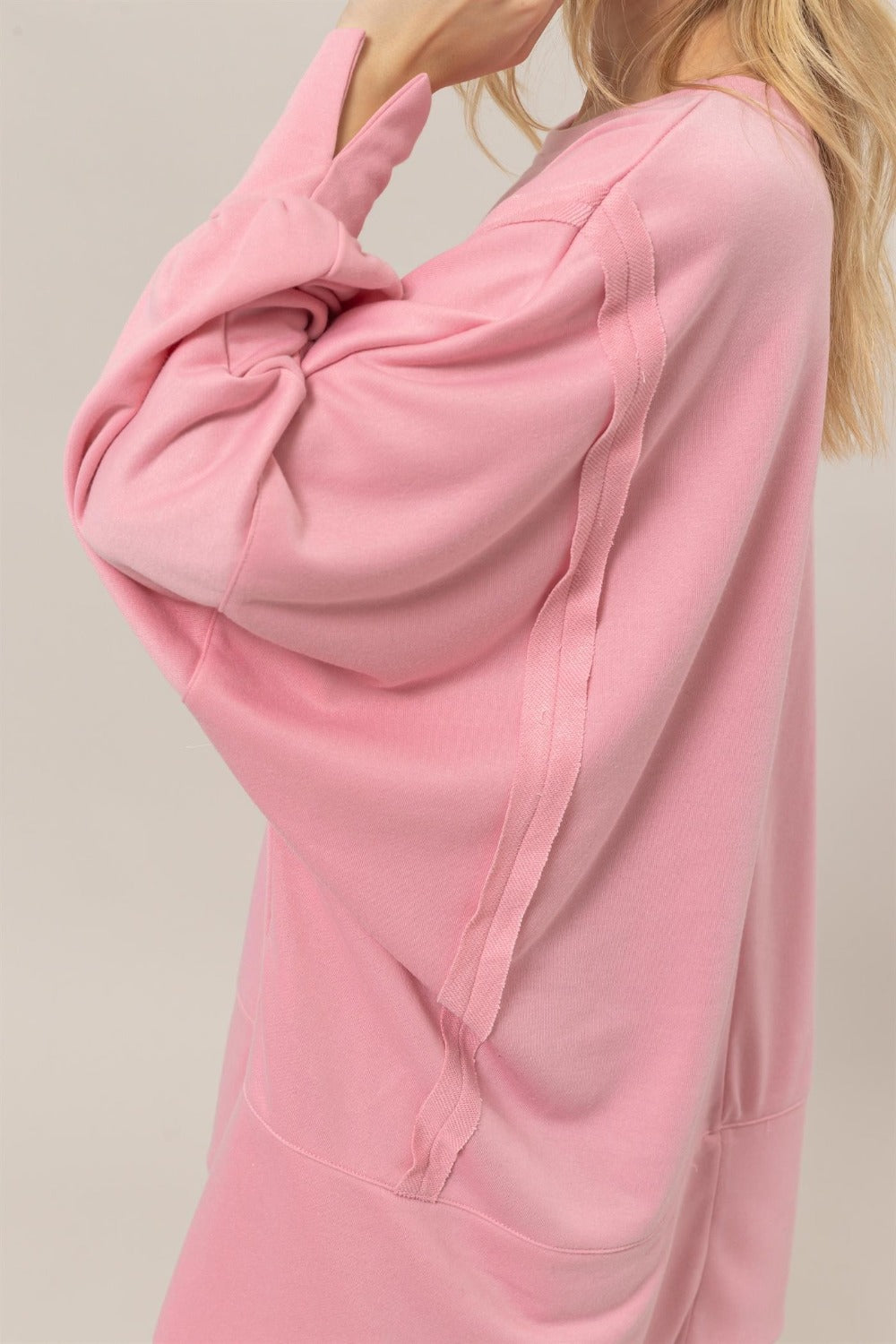 HYFVE Pink Cuddles French Terry Long Sleeve High-Low Slit Sweatshirt