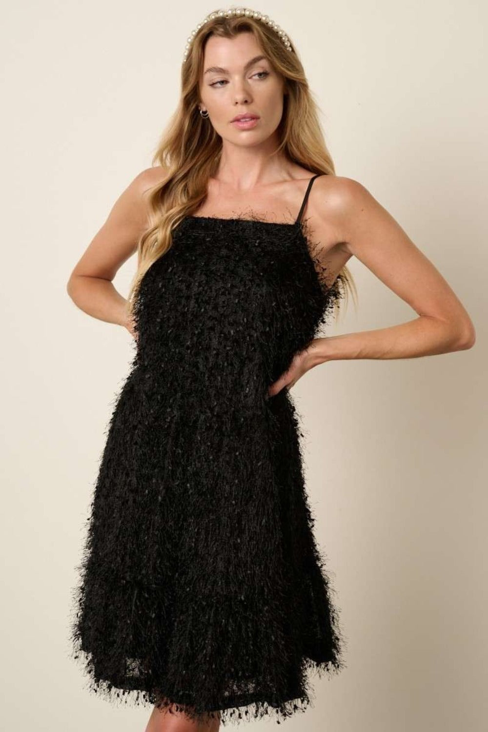 Mittoshop Feathers Don't Ruffle Feather Ruffle Hem Mini Cami Dress in Black