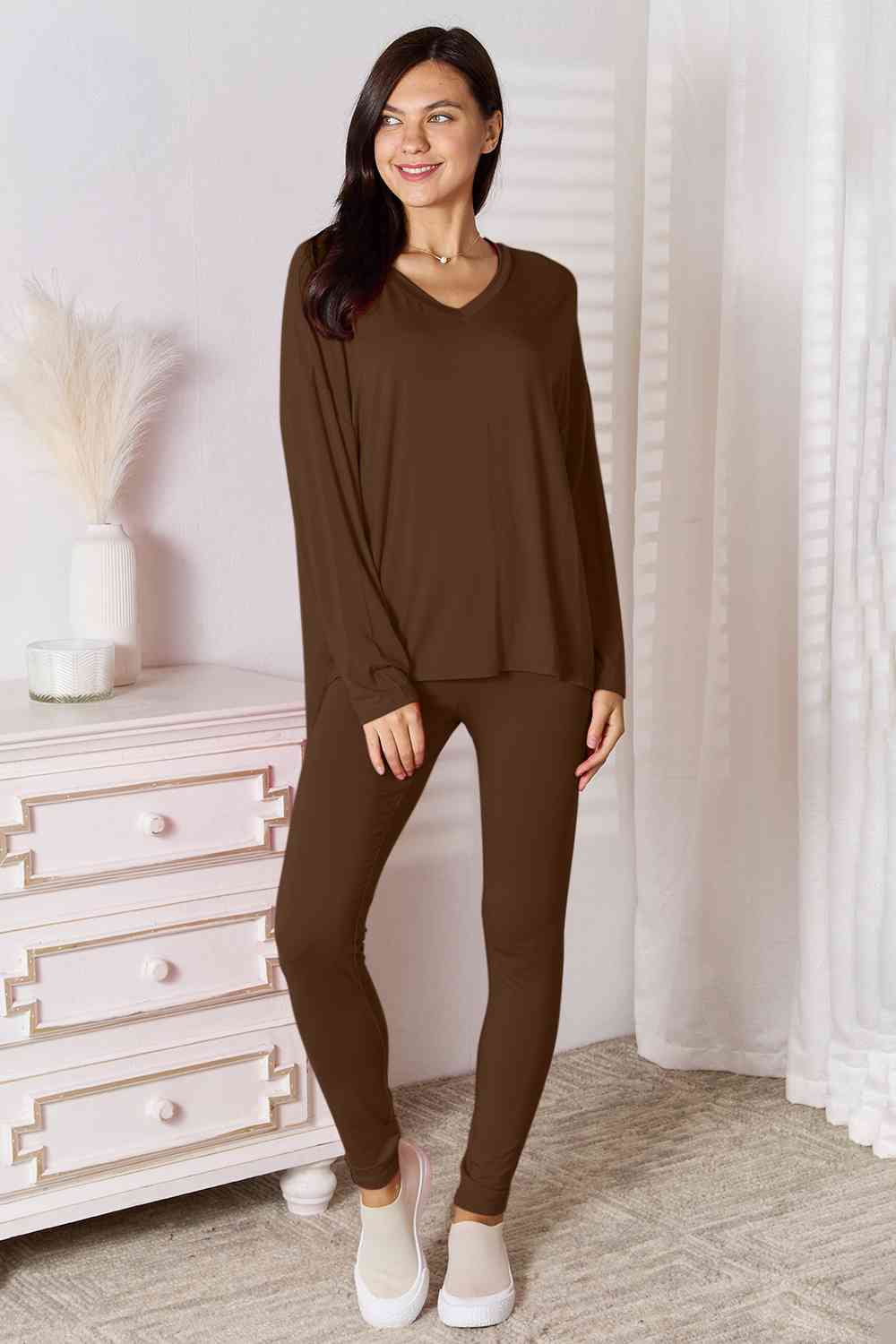 Basic Bae Ready To Unwind V-Neck Soft Rayon Long Sleeve Top and Pants Lounge Set