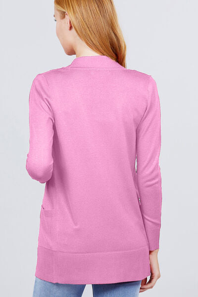 ACTIVE BASIC Along The Way Ribbed Trim Open Front Cardigan with Pockets