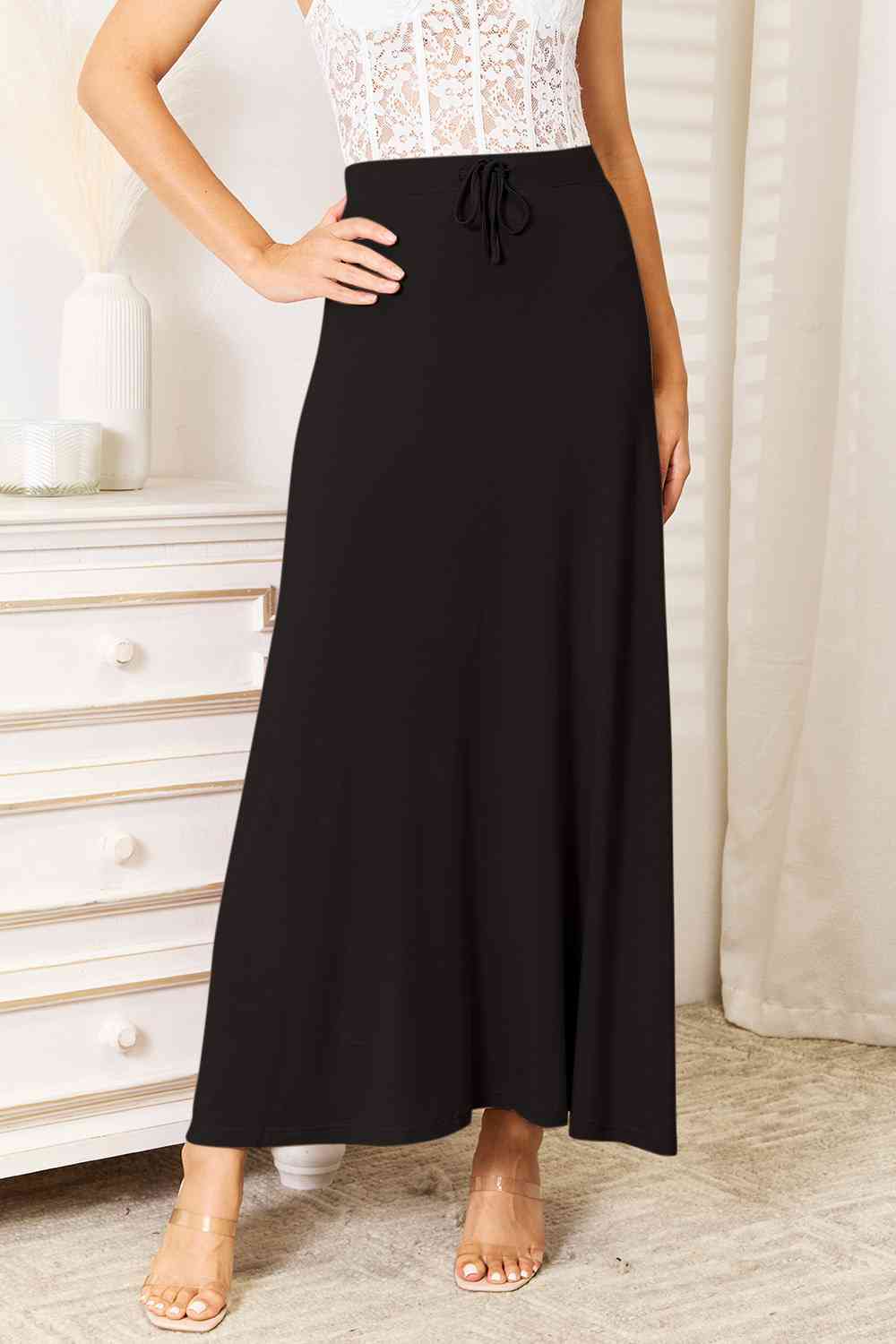 Double Take The Best Memories Soft Rayon Drawstring Waist Maxi Skirt