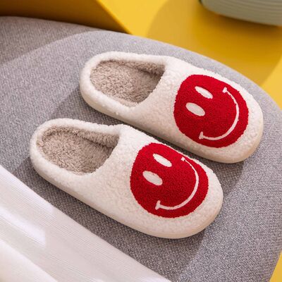 Melody A Perfect Day Smiley Face Cozy Slippers in White/Red
