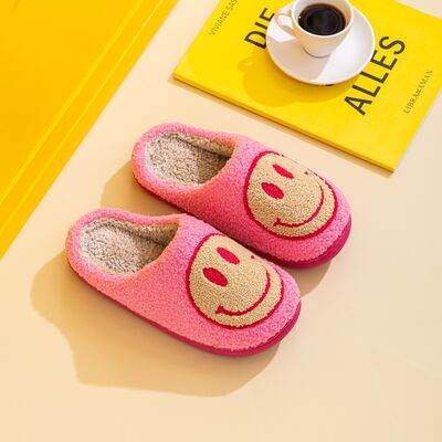 Melody A Perfect Day Smiley Face Cozy Slippers in Fuchsia/Yellow