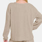 Zenana Collecting Moments V-Neck Long Sleeve Ribbed Top and Shorts Set in Khaki