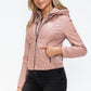 Snobbish Embrace The Day Faux Leather Zip Up Drawstring Hooded Jacket in Mauve