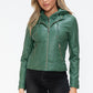 Snobbish Embrace The Day Faux Leather Zip Up Drawstring Hooded Jacket in Sage