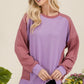 Celeste Painted Moments High-Low Contrast Round Neck Sweatshirt in Lavender