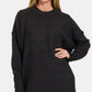 Zenana Everyday Cozy High-Low Hem Drop Shoulder Sweater in Black