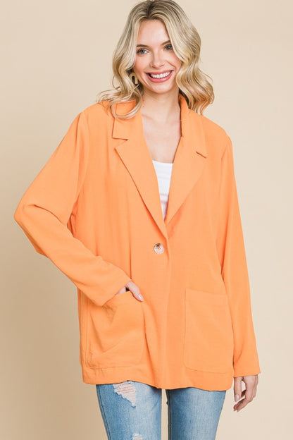 Culture Code Impressed One Button Long Sleeve Blazer with Pockets in Salmon