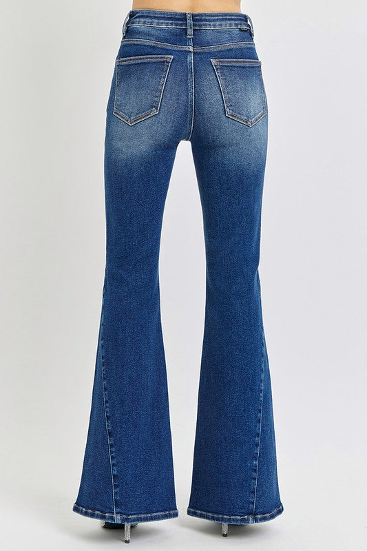 RISEN Star Distressed Button-Fly Flare Jeans