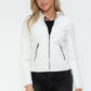 Snobbish Embrace The Day Faux Leather Zip Up Drawstring Hooded Jacket in White