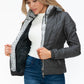 YMI Fuzzy Feels Faux Layered Double-Zipper Jacket with Fuzzy Hood in Charcoal