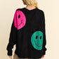 Davi & Dani Cozy Vibes & Big Smiles Contrast Oversize Sweater in Black