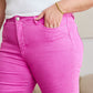 RFM Chloe Tummy Control High Waist Raw Hem Crop Jeans in Pink Rouge