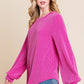 BOMBOM Chasing Dreams Long Sleeve Curved Hem Ribbed T-Shirt in Fuchsia