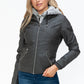 YMI Fuzzy Feels Faux Layered Double-Zipper Jacket with Fuzzy Hood in Charcoal