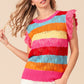 BiBi Chasing Rainbows Pointelle Striped Ruffled Knit Top