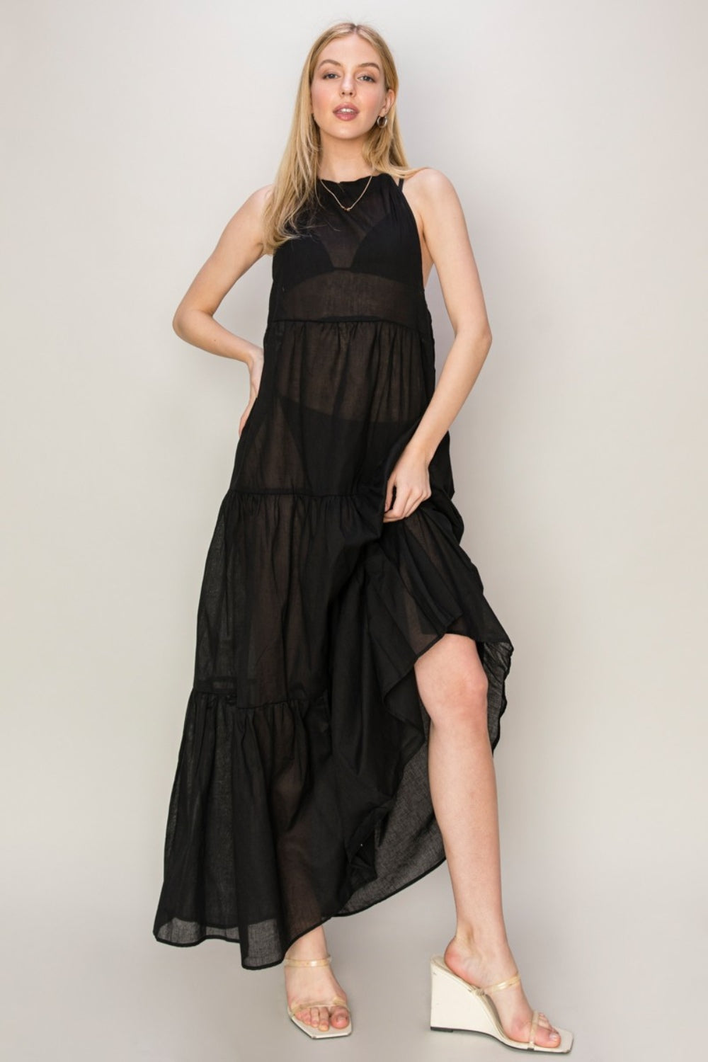 HYFVE Perfect Paradise Halter Neck Cover Up Maxi Dress in Black