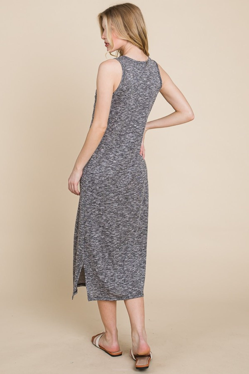 BOMBOM For The Night Slit Midi Tank Dress in Grey