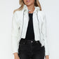 Snobbish Embrace The Day Faux Leather Zip Up Drawstring Hooded Jacket in White