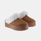 Weeboo Stepping In Cozy Thick Bottom Fur Trim Snow Slippers in Tan