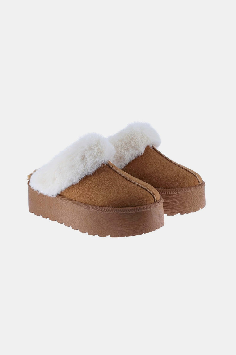 Weeboo Stepping In Cozy Thick Bottom Fur Trim Snow Slippers in Tan