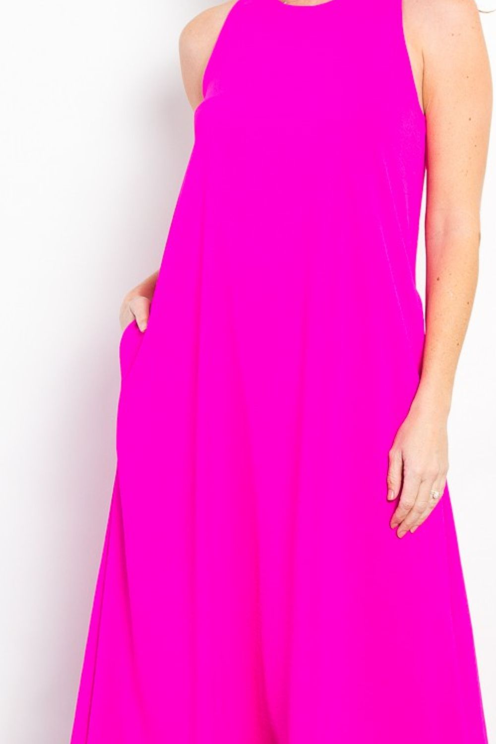 Be Stage Hello Darling Midi Tank Dress with Pockets in Magenta