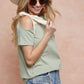 BiBi Embracing Ribbons Tied Ribbon One Shoulder Short Sleeve T-Shirt