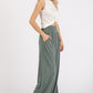 Mittoshop Living for the Flow Stretch Banded Waist Wide Leg Pants with Pockets in Army Green