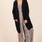 Mittoshop Cozy Hug Open Front Long Sleeve Longline Cardigan in Black