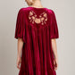 Umgee Stealing The Spotlight Embroidered Half Sleeve Velvet Mini Dress with Tassel in Burgundy