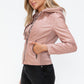 Snobbish Embrace The Day Faux Leather Zip Up Drawstring Hooded Jacket in Mauve