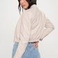 Coalition LA My Go To Bomber Zip Up Cropped Bomber Jacket in Cream