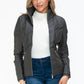 YMI Fuzzy Feels Faux Layered Double-Zipper Jacket with Fuzzy Hood in Charcoal